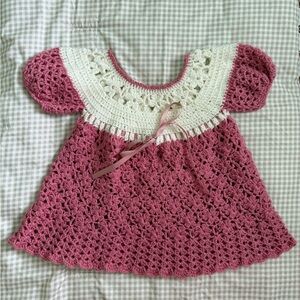 Pink and White Crochet Baby Dress